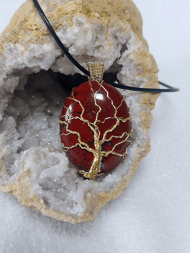 ARBRE DE VIE COULEUR OR   SUR JASPE ROUGE