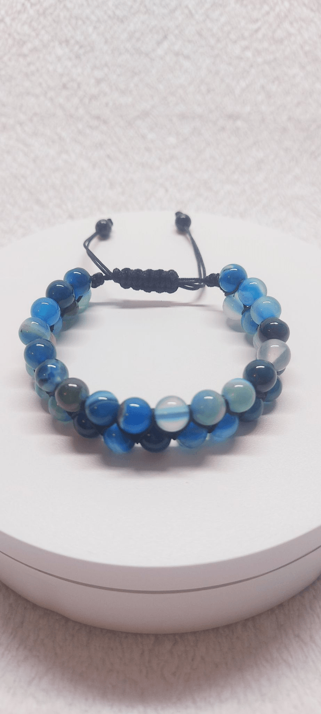 bracelet double en agate bleu