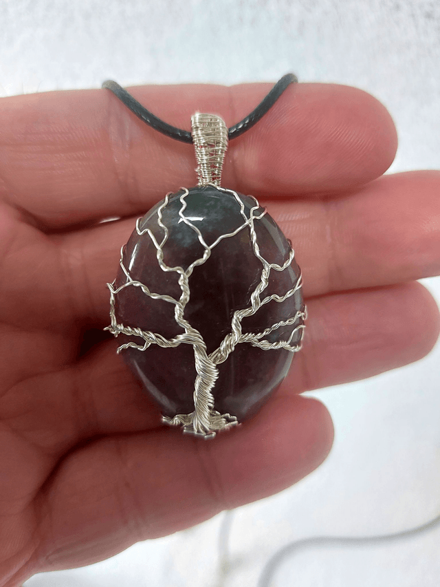 ARBRE DE VIE ARGENTE SUR AGATE INDIENNE