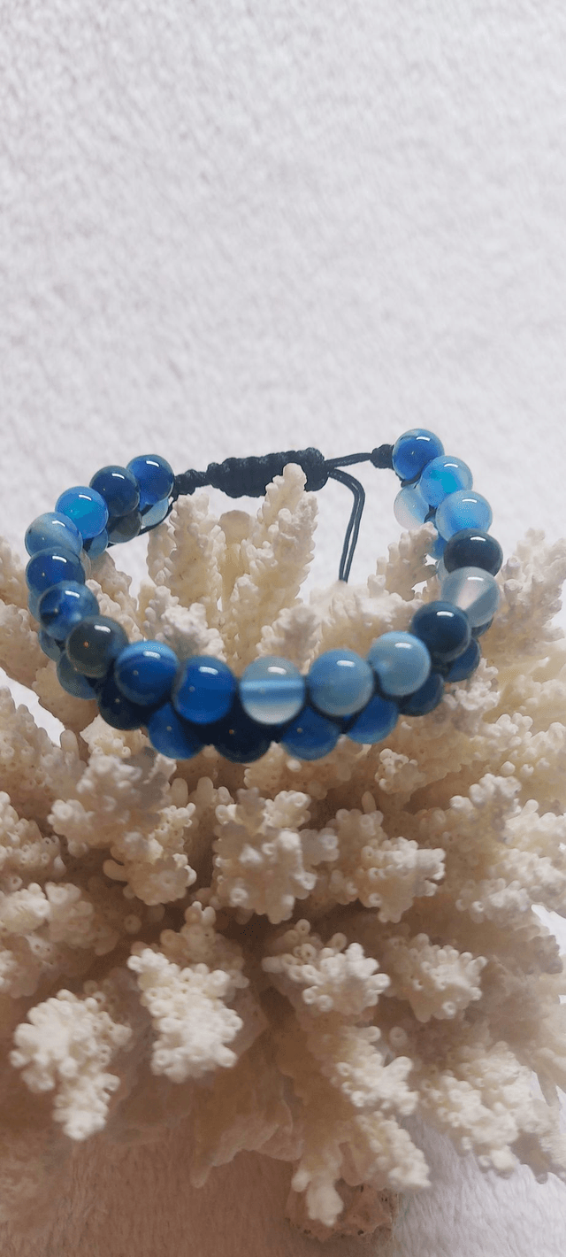 bracelet double en agate bleu