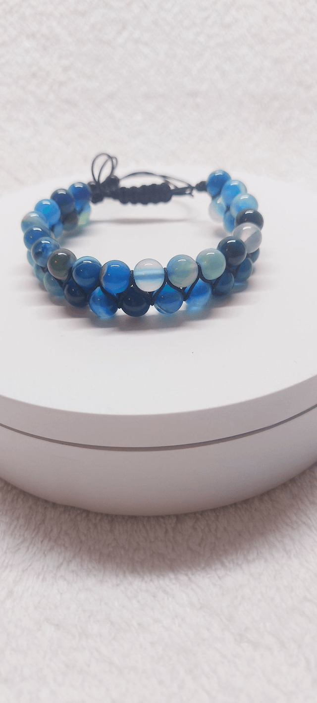 bracelet double en agate bleu