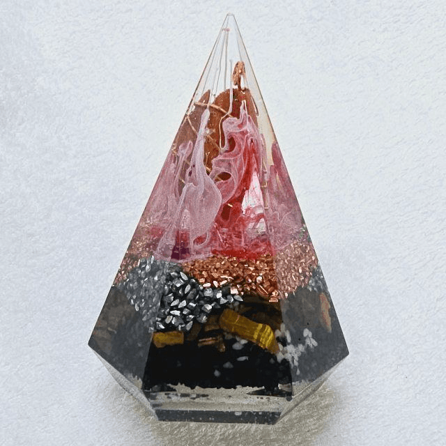 Orgonite pyramide fleur de vie argent hexagonale.